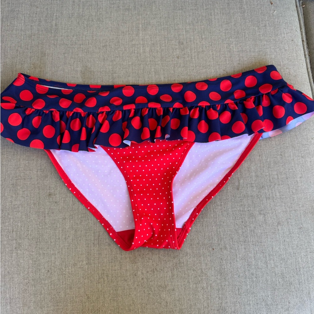 Curvy Kate, Polka Dot, Ruffle, Swim Bottoms - Red & Blue, Size 16